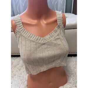 Vintage Y2K Knits Landing Cropped Knit Cream Ribbed Sweater Tank Shimmer M Layer